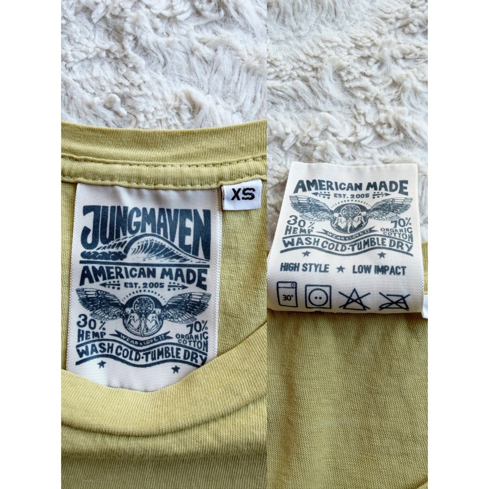 Jungmaven Hemp Organic Cotton Blend Crew Neck T-Shirt Lime Green Yellow XS Tee - Picture 4 of 11